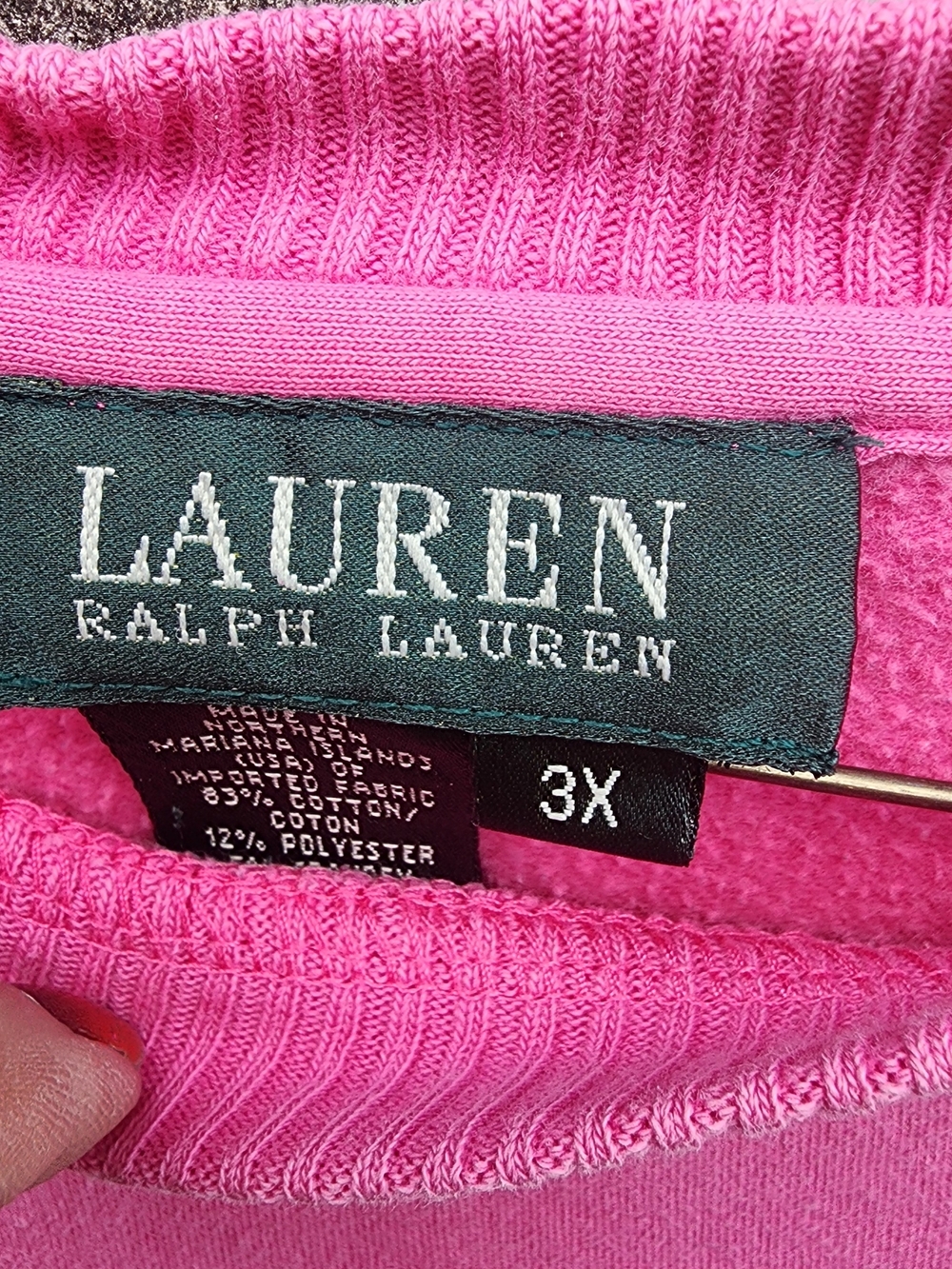 Lauren Ralph Lauren Pink Crewneck Sweatshirt with Zip Pocket Accents - Picture 4 of 7